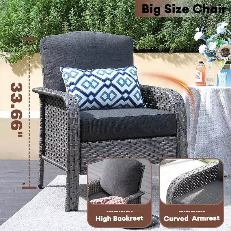 HOMLUX Set of 2 Patio Wicker Chairs Set Outdoor All Weather High Back Rattan Chairs