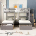 Whisen Full Over Twin & Twin Bunk Bed, Wood Triple Bunk Bed with Drawers and Guardrails