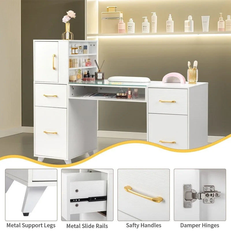 55-Inch Computer Desk with Shelves, Drawers and Cabinet