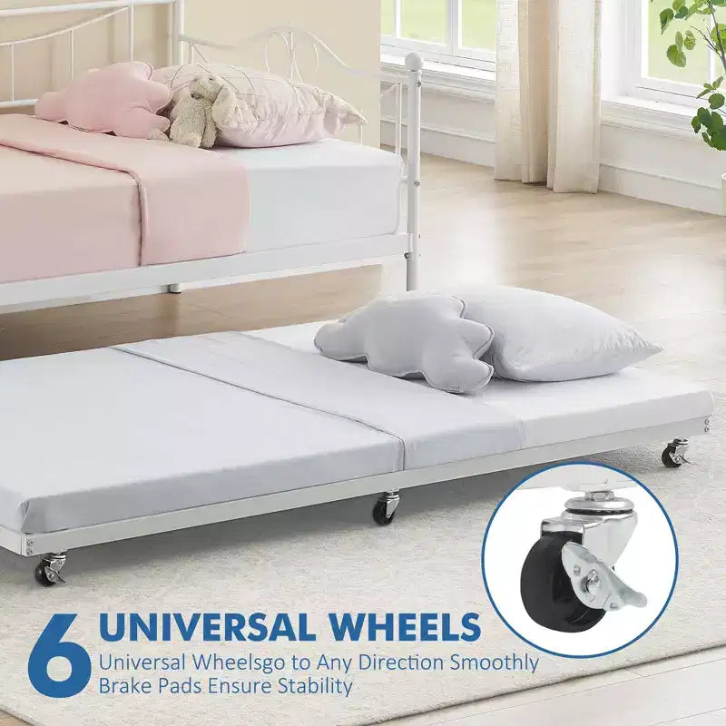 Twin Day Bed with Trundle Bed Twin, Metal Daybed with Trundle, Daybed with Trundle Bed Frame, Steel Slat Support Sofa Bed for Kids Teens Adults