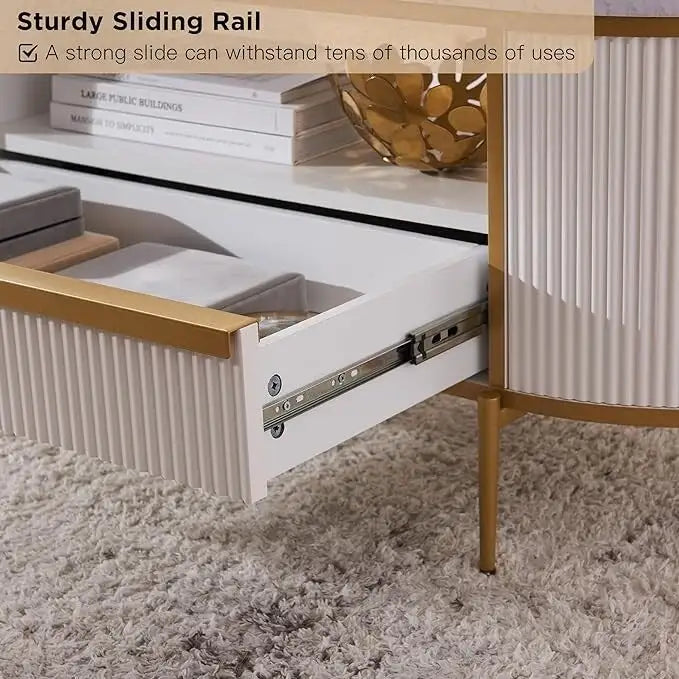 Modern Luxury Fluted Coffee Table, Center Table with Faux Marble Top