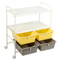 Chariot de rangement roulant à 4 tiroirs avec 2 étagères, cadre en acier, jaune et gris