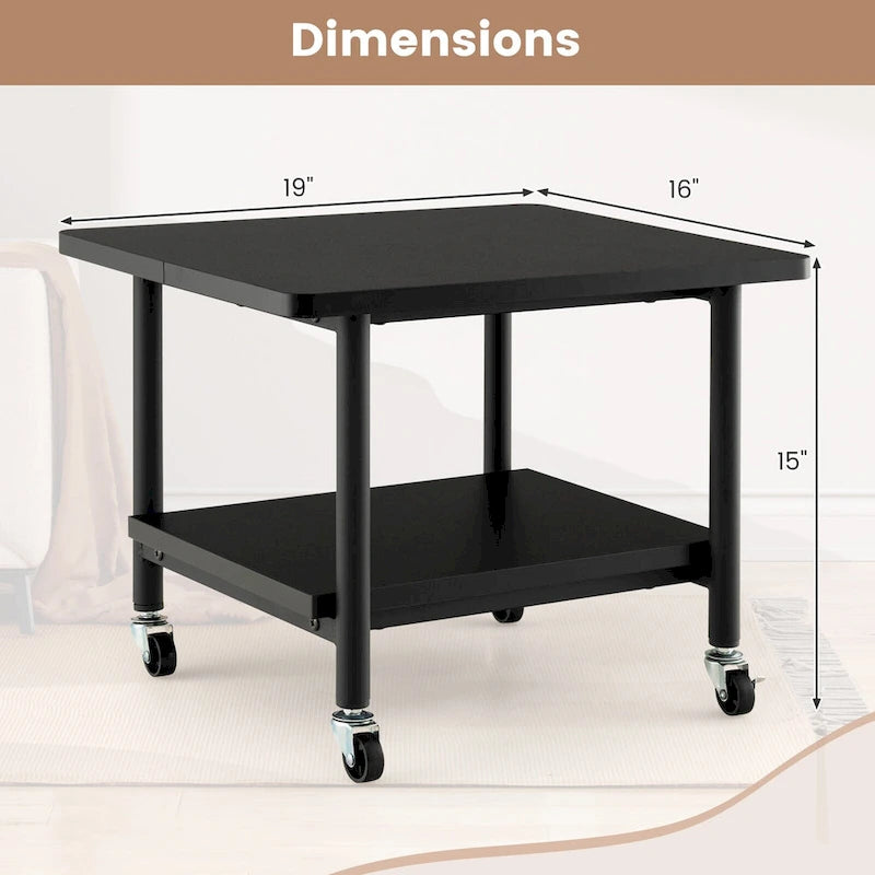 Support d'imprimante mobile à 2 niveaux avec étagère de rangement et 4 roulettes