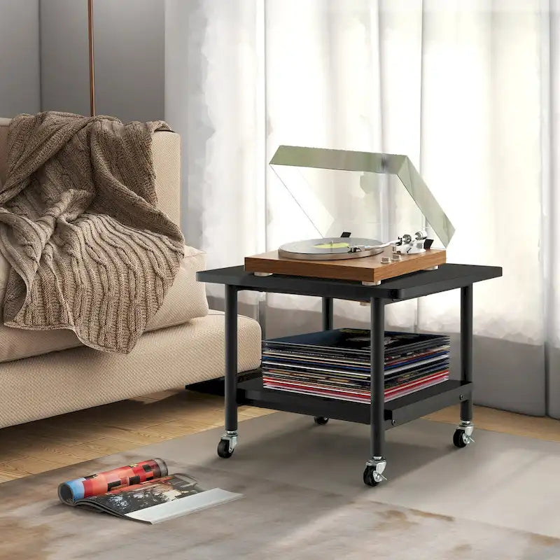 Support d'imprimante mobile à 2 niveaux avec étagère de rangement et 4 roulettes