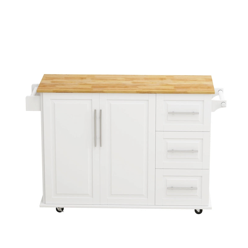 Dessert de cuisine roulant avec armoire à 2 portes et 3 tiroirs, dessus en bois massif extensible