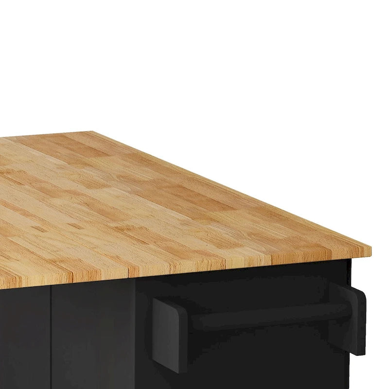 Dessert de cuisine roulant avec armoire à 2 portes et 3 tiroirs, dessus en bois massif extensible