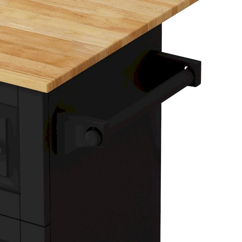 Dessert de cuisine roulant avec armoire à 2 portes et 3 tiroirs, dessus en bois massif extensible