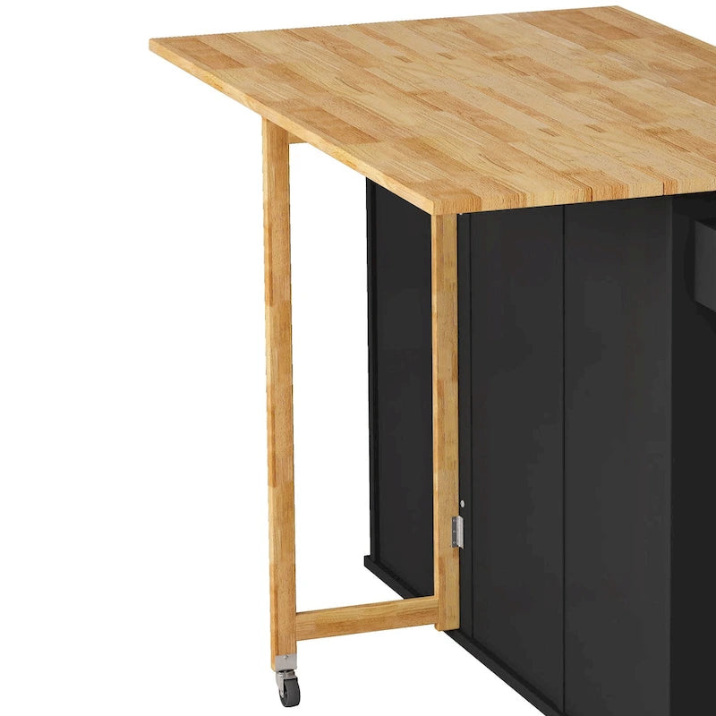 Dessert de cuisine roulant avec armoire à 2 portes et 3 tiroirs, dessus en bois massif extensible