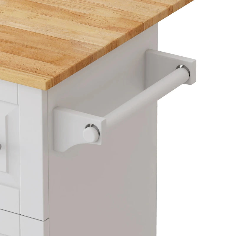 Dessert de cuisine roulant avec armoire à 2 portes et 3 tiroirs, dessus en bois massif extensible