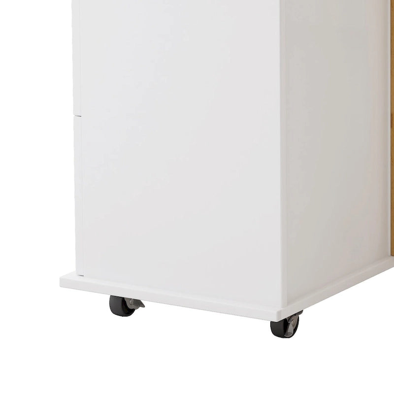 Dessert de cuisine roulant avec armoire à 2 portes et 3 tiroirs, dessus en bois massif extensible