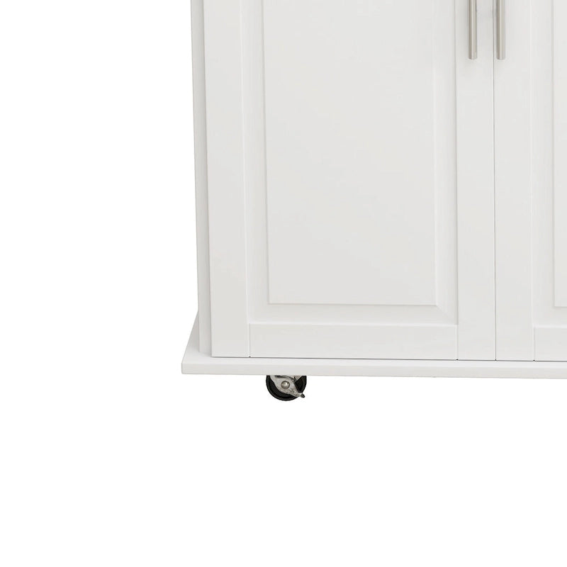 Dessert de cuisine roulant avec armoire à 2 portes et 3 tiroirs, dessus en bois massif extensible