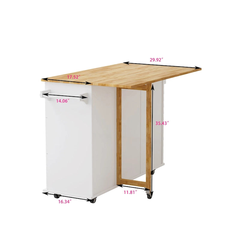 Dessert de cuisine roulant avec armoire à 2 portes et 3 tiroirs, dessus en bois massif extensible