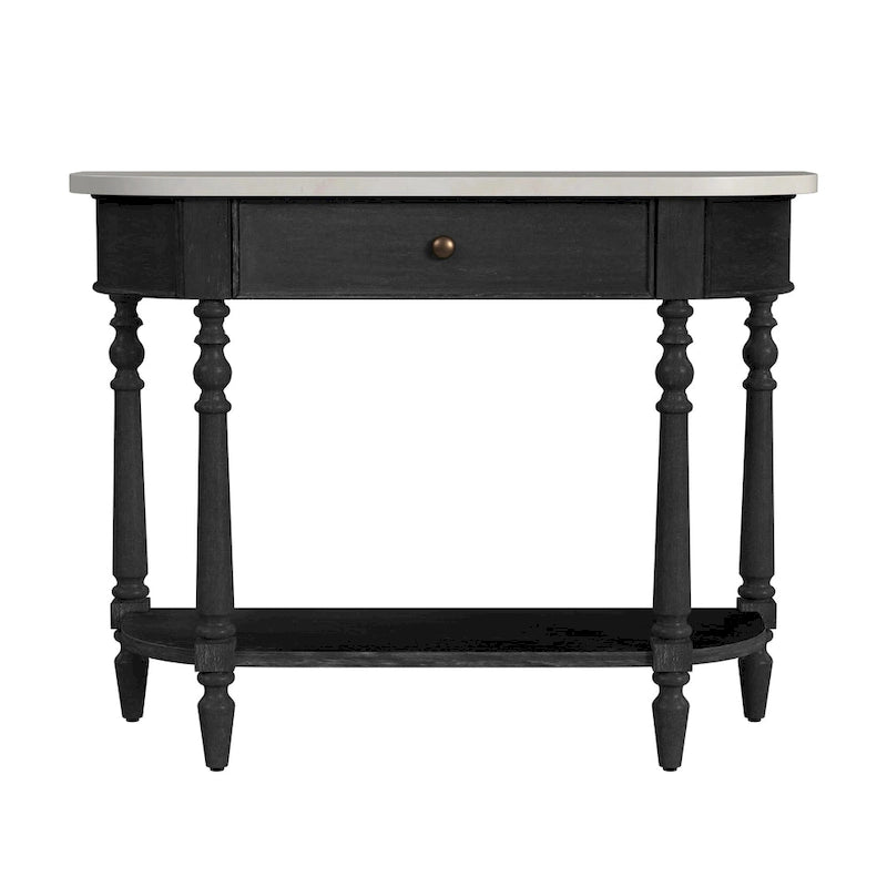Marble Top Console Table ¨C Light Brown / Grey / Washed Black, Demilune, 1-Person Assembly