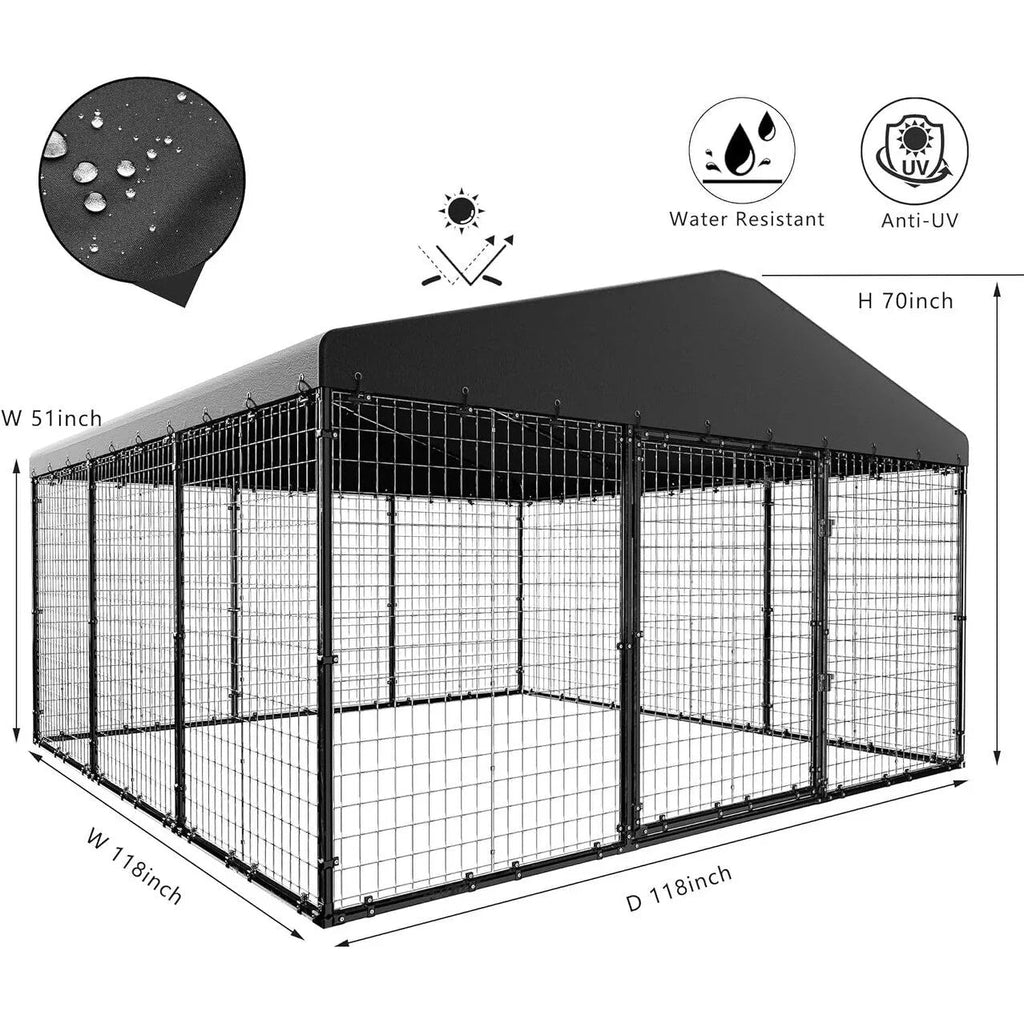 W 118 x D 118 x H 70 Large Outdoor Dog Kennel,Heavy Duty Dog Cage Enclosure with Waterproof Roof