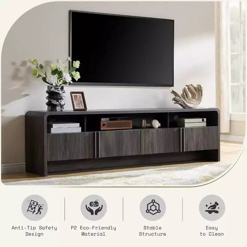 AMERLIFE 70 Modern TV Stand with Fluted Design & Storage Cabinets, for TVs up to 80, Wood Entertainment Center Media Console for Living Room