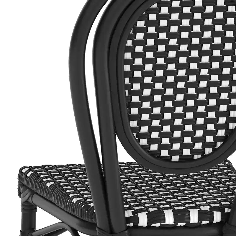 Flash Furniture Lourdes Indoor/Outdoor Commercial Thonet Bistro Stacking Chair, PE Rattan and Aluminum Frame