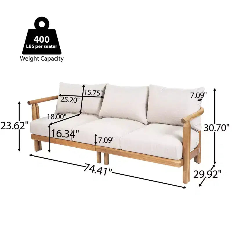 ModernLuxe 3pcs Patio Sofa Set Outdoor Conversation Chat Set Weather-resistant Garden Seating Group with Soft Cushions&Club Chairs, Beige&Teak