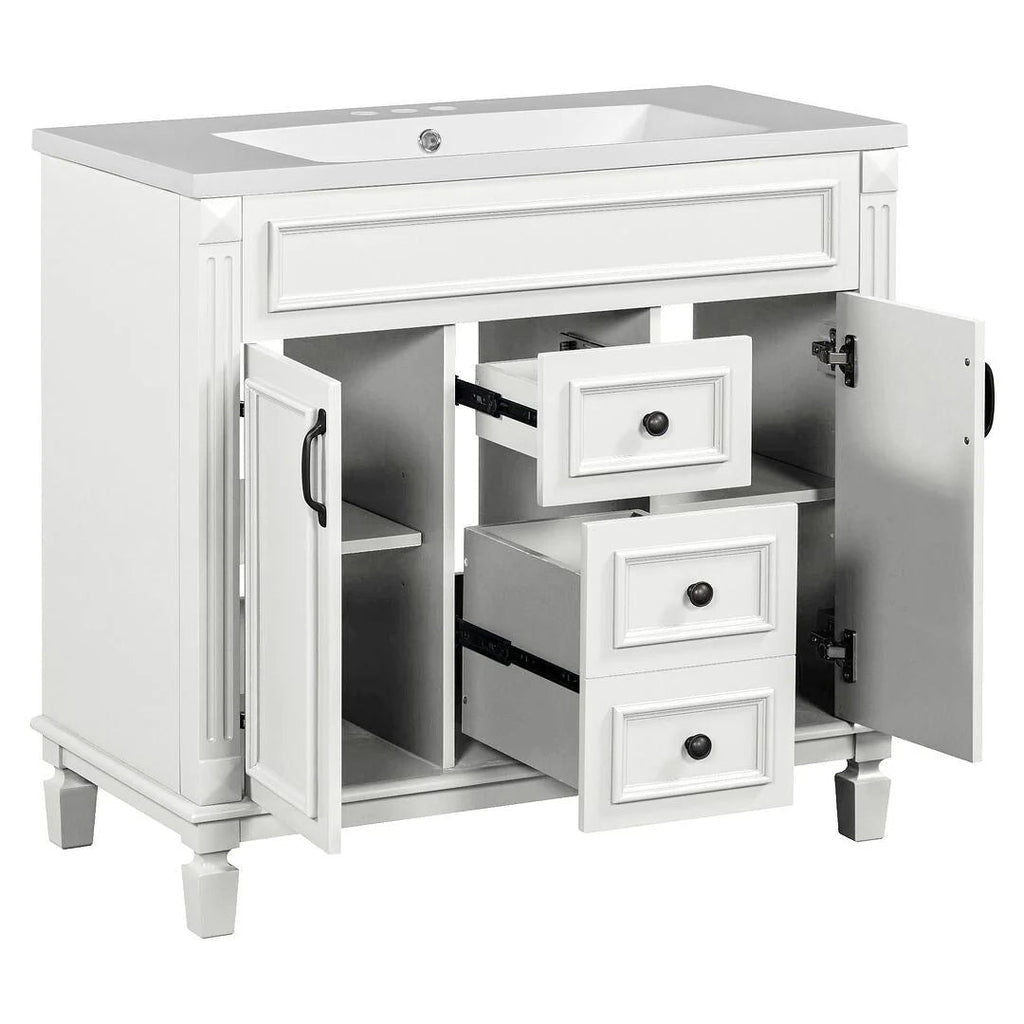 36 Modern Bathroom Vanity with Top Sink and Mirror Cabinet,2 Doors and 2 Drawers