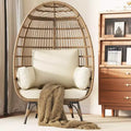 Egg Chair, Wicker Egg Chair with Plush Cushion, Steel Frame and Metal Base, Lounge Chair for Indoor & Outdoor Patio, Living Room, and Backyard