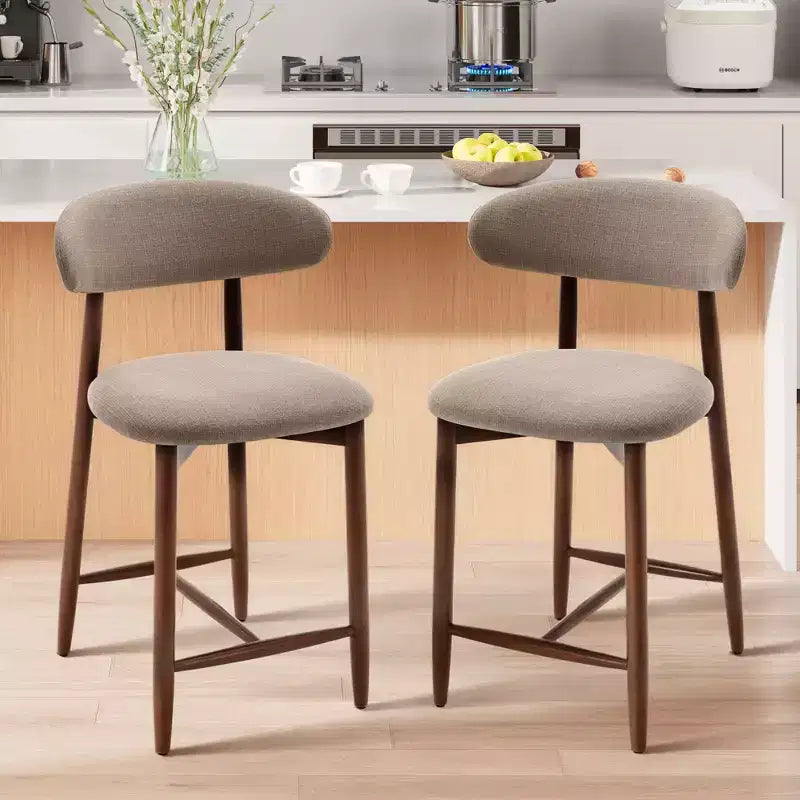 Ora Maison Set of 2/4/6 Counter Height Upholstered Bar Stool with Fabric & Walnut Finish