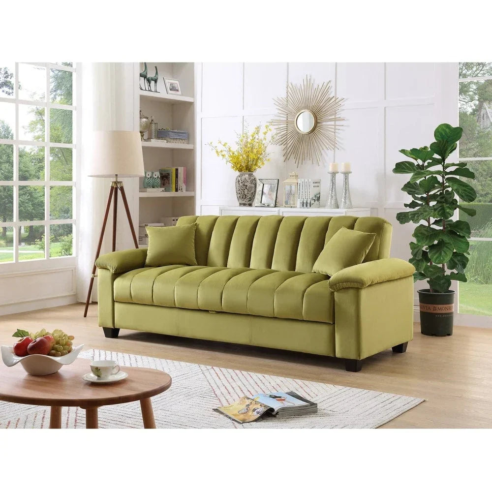 Fabric Upholstered Channel Back Living Room Convertible Sofabed