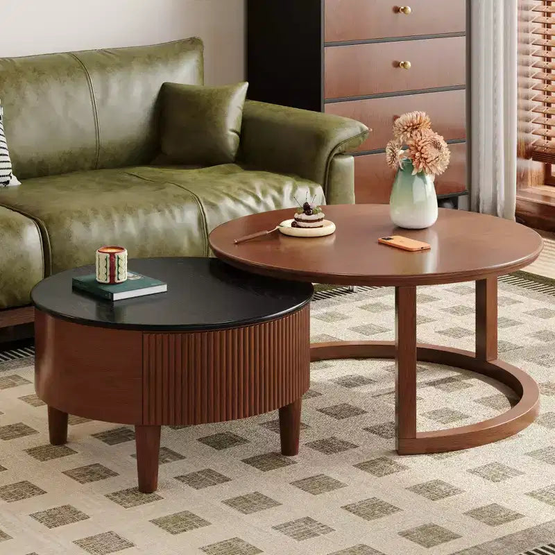 Modern Nesting Coffee Table with Drawer, Round Center Table with storage for Living Room