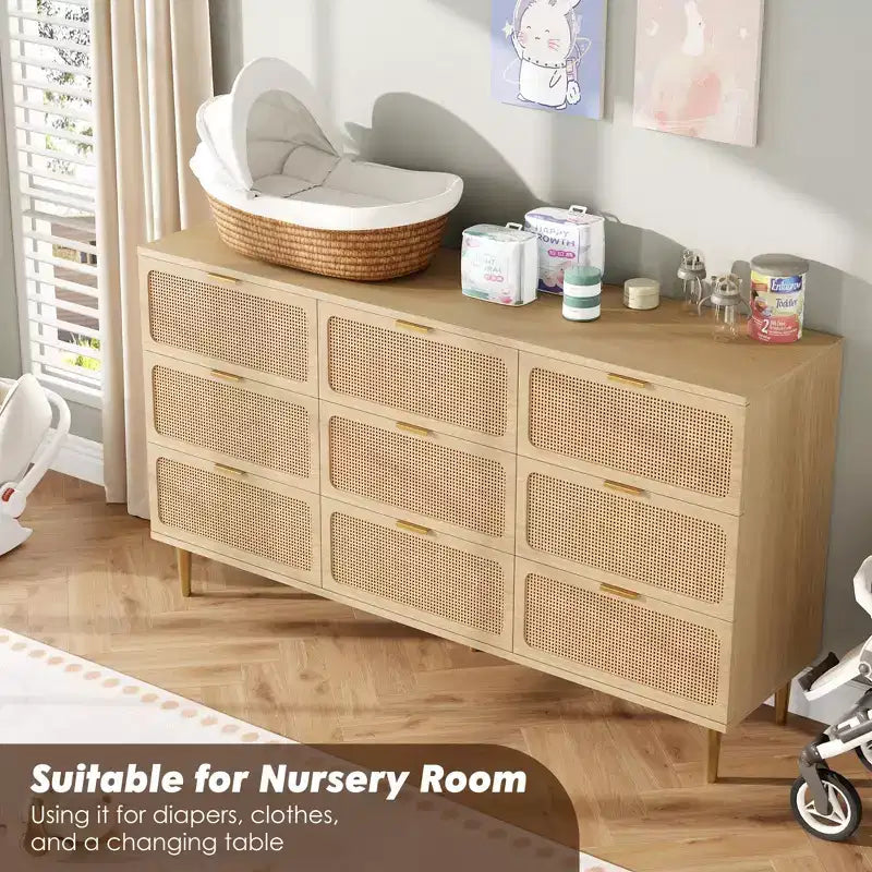 Rattan chest of drawers for the bedroom, large-capacity drawer cabinets for the wardrobe, suitable for the living room, hallway, and childrens room.