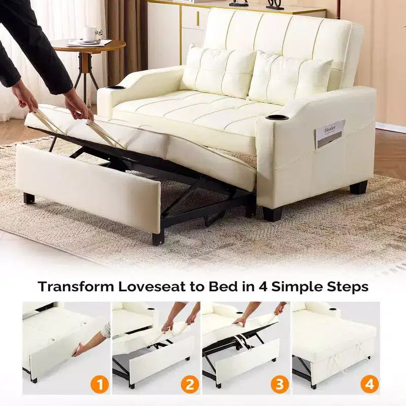 Upholstered Cats Claw Leather Convertible Reclining Sleeper Sofa Bed With Cushions For Small Spaces