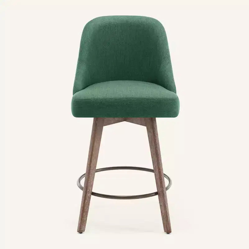 Bekrvio 26 Counter Height Swivel Bar Stools Set of 4 Backs and Wood Legs,Linen Fabric/PU Leather Upholstered Barstools for Kitchen Island