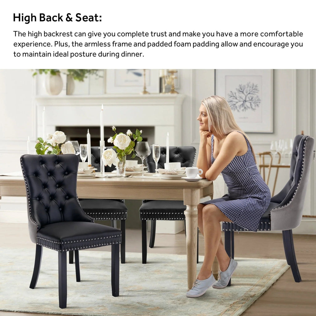 Upholstered Tufted Velvet Dining Chair with Solid Wood Legs Set of 6