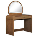 Makeup Vanity Table with Large Mirror and Touch Screen, Vanity Desk with Large Drawer and Arched Corner, Dressing Table for Bedroom
