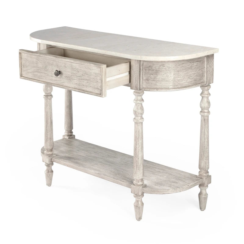 Marble Top Console Table ¨C Light Brown / Grey / Washed Black, Demilune, 1-Person Assembly