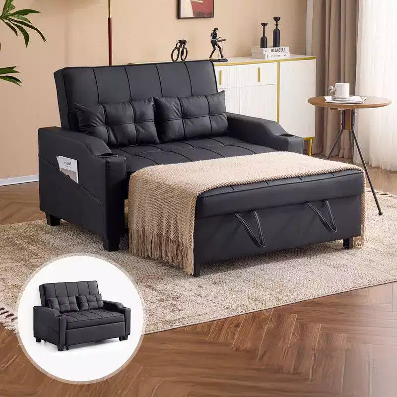 Upholstered Cats Claw Leather Convertible Reclining Sleeper Sofa Bed With Cushions For Small Spaces