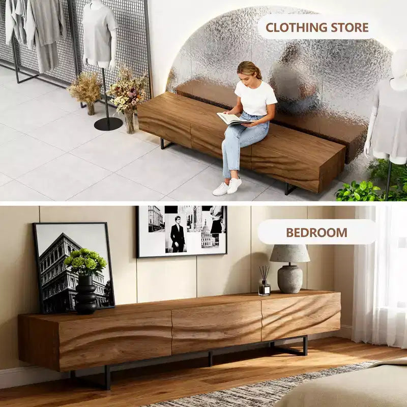 82.83 Inch Modern TV Stand with Solid Wood Drawers and Vents, Media Console for Living Room