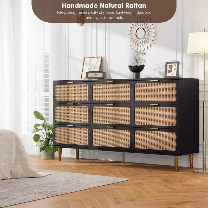 Rattan chest of drawers for the bedroom, large-capacity drawer cabinets for the wardrobe, suitable for the living room, hallway, and childrens room.
