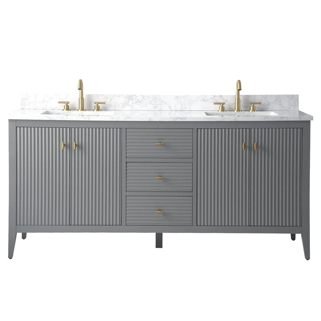 Vanity Art 72 Double Sink Bathroom Vanity Cabinet with Engineered Marble Top