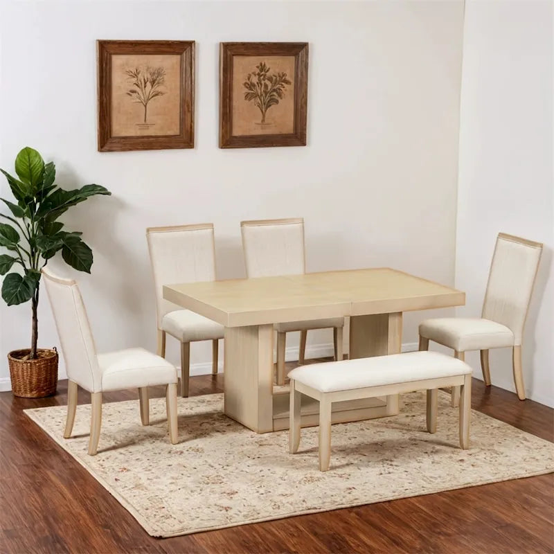 Contemporary 6-Piece 78inch Extendable Pedestal Dining Table Set