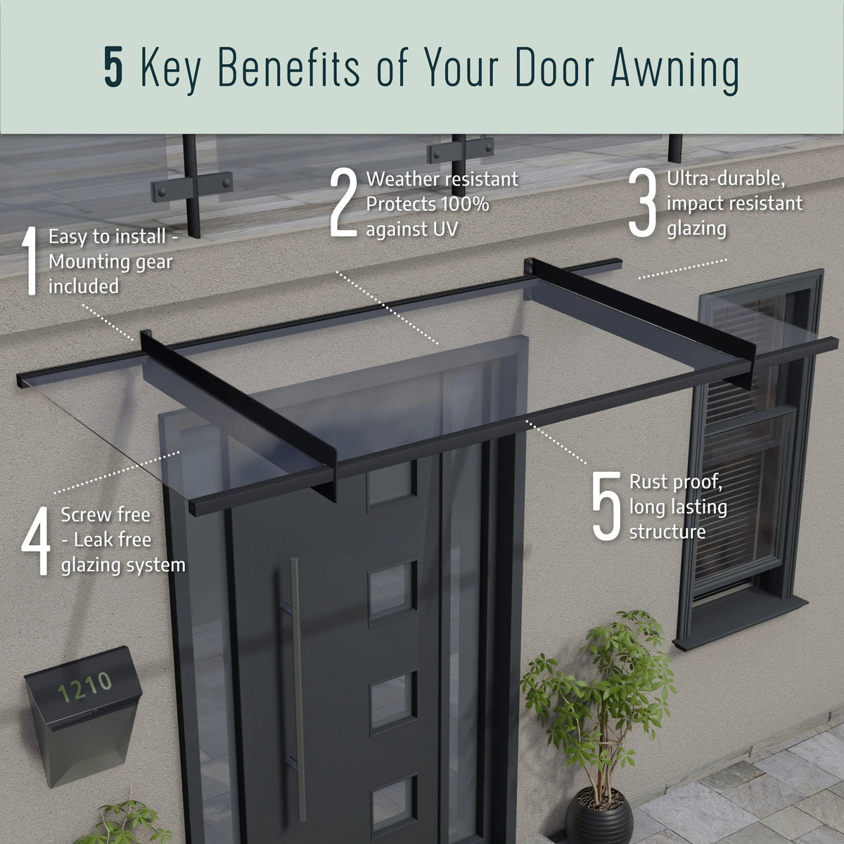 Sophia 3 ft. Grey Clear Door and Window Awning