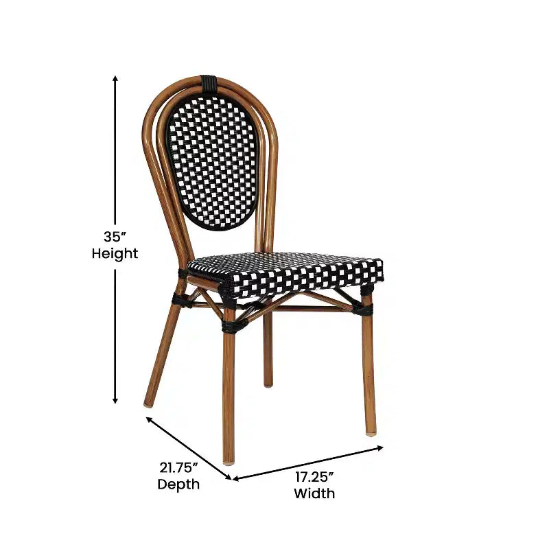 Flash Furniture Lourdes Indoor/Outdoor Commercial Thonet Bistro Stacking Chair, PE Rattan and Aluminum Frame