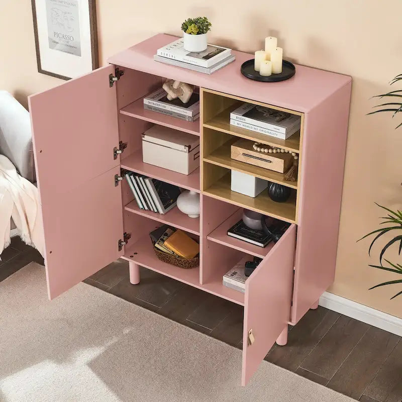 Multifunctional Storage cabinet with door, modern sideboard cabinet, wooden storage cabinet, leather handle drawer cabinet