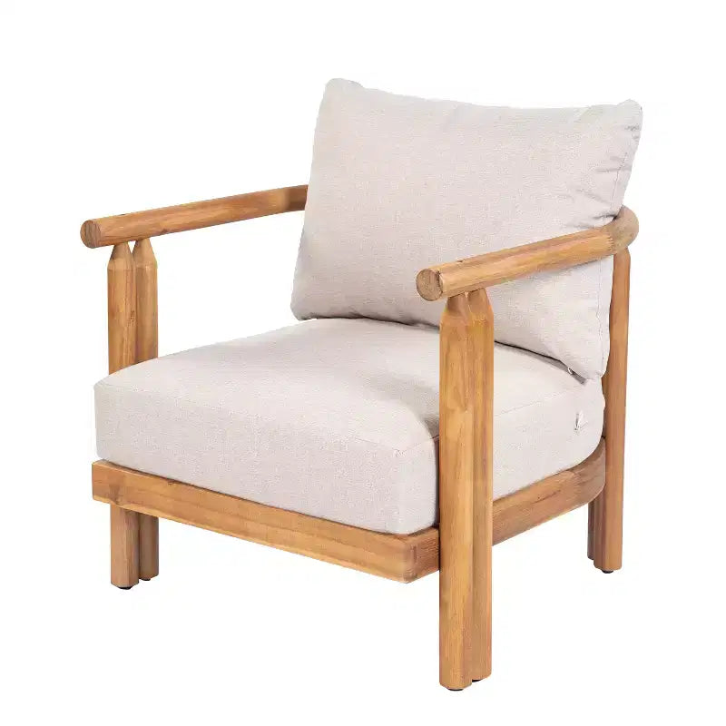 ModernLuxe 3pcs Patio Sofa Set Outdoor Conversation Chat Set Weather-resistant Garden Seating Group with Soft Cushions&Club Chairs, Beige&Teak