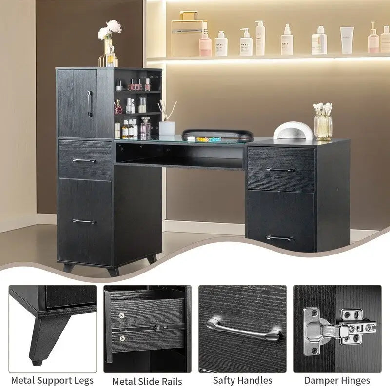 55-Inch Computer Desk with Shelves, Drawers and Cabinet
