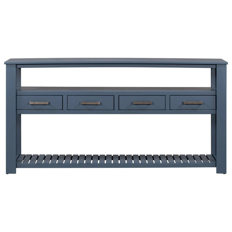Long Entryway Console Sofa Table with Drawers, Farmhouse Wood Sofa Tables Console Table with 4 Drawers and 2 Shelves