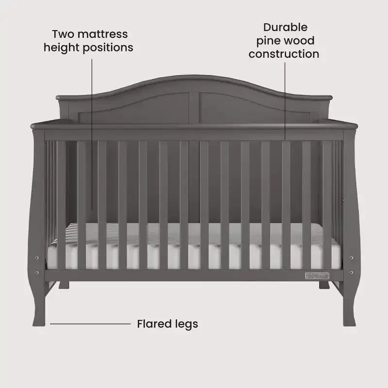 4-in-1 Convertible Crib, Converts to Day Bed, Toddler Bed and Full Size Bed, 3 Mattress Positions, Baby Safe Finish