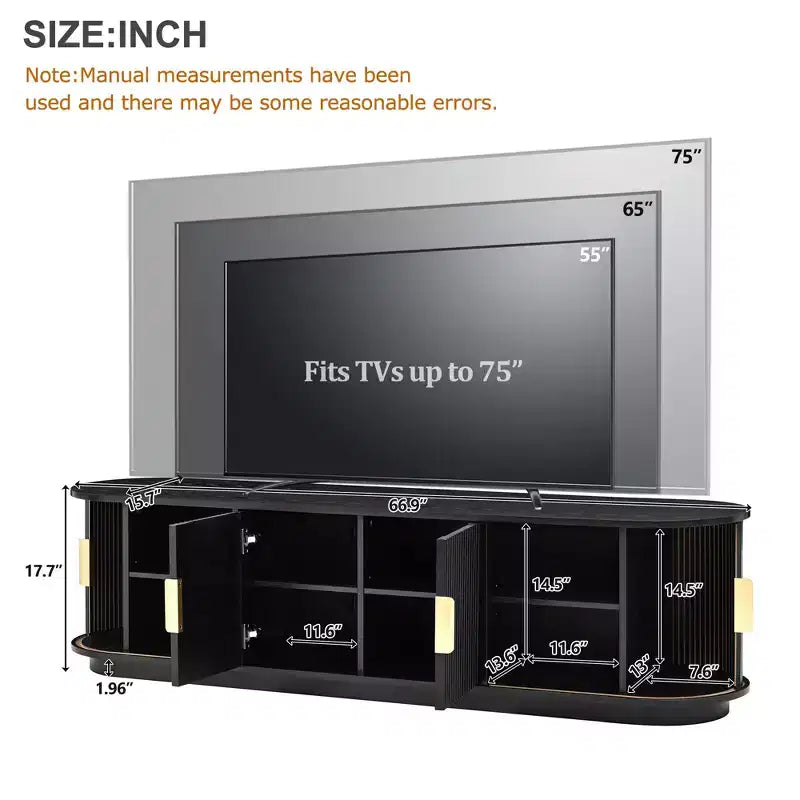 GDFStudio Roy Farmhouse Wooden TV Stand with Sliding Tambour Door and Adjustable Storage