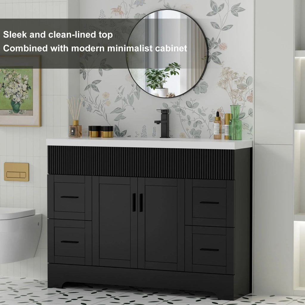 Wavy Line 30/36/48 Bathroom Vanity Set with Sink & Faucet