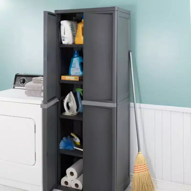 Sterilite 2 Pack Adjustable 4-Shelf Garage Storage Cabinet Bin Organizer, Gray