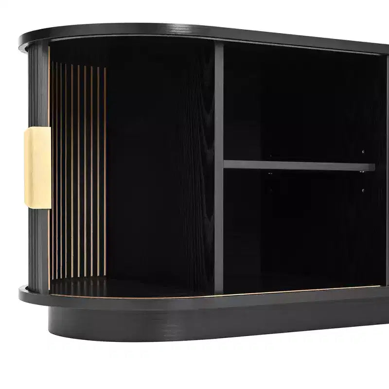 GDFStudio Roy Farmhouse Wooden TV Stand with Sliding Tambour Door and Adjustable Storage