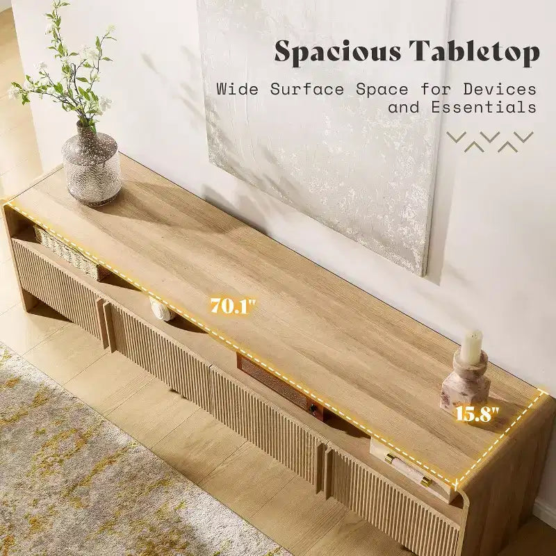 AMERLIFE 70 Modern TV Stand with Fluted Design & Storage Cabinets, for TVs up to 80, Wood Entertainment Center Media Console for Living Room