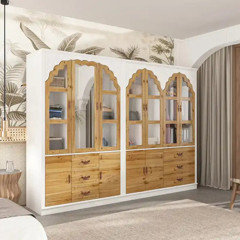 Vintage-Inspired Grand Closet Dual Wardrobe Set with Metal Accents